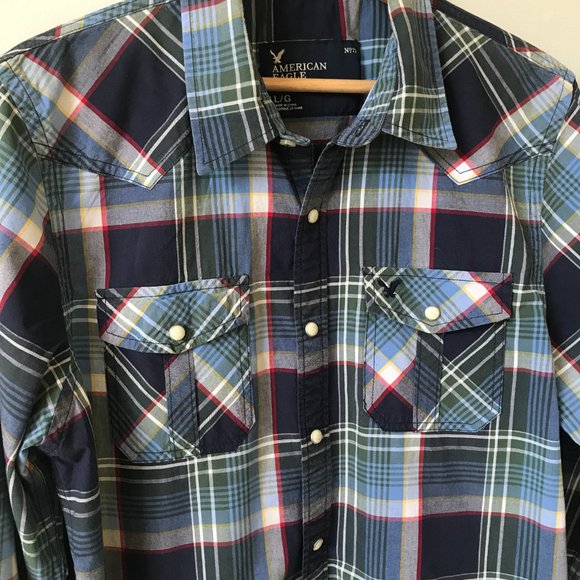 Men's American Eagle Plaid Long Sleeve Button Up Shirt, Size L - Picture 7 of 12